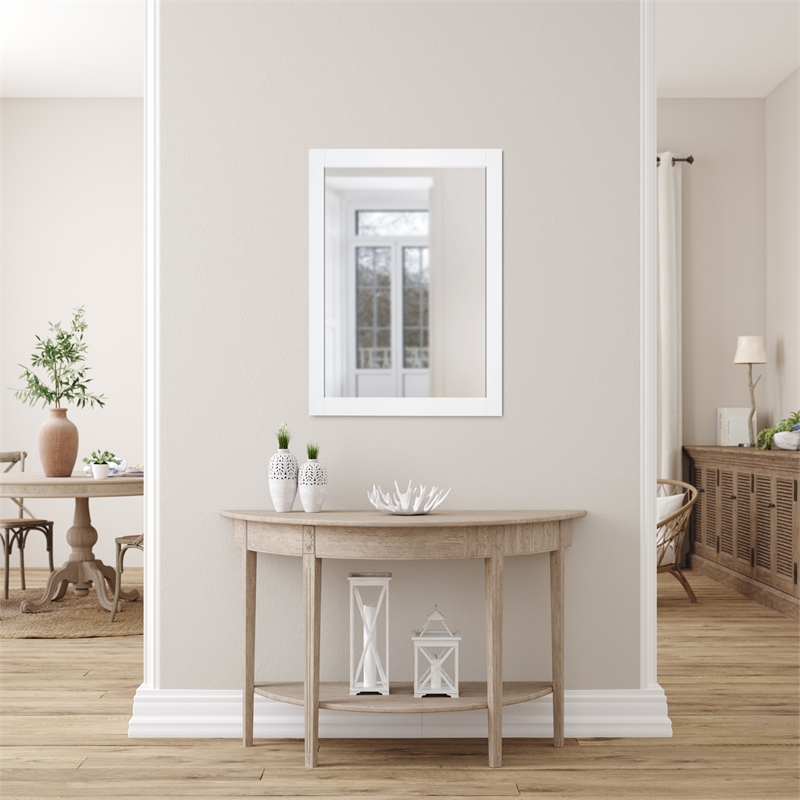 Bowery Hill Wall Mounted Wood Framed Vanity Mirror 24 Inch in White