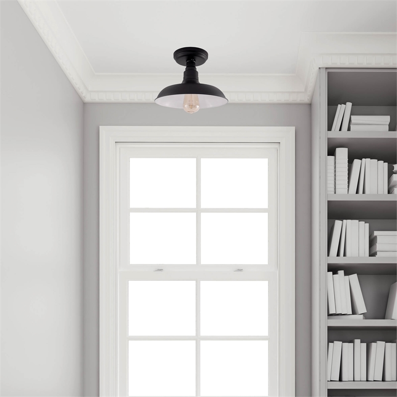Bowery Hill 1-Light Stainless Steel Ceiling Light in Matte Black