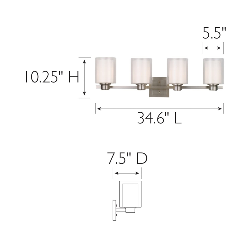 Bowery Hill 4-Light Dual Glass Steel Vanity Light in Brushed Nickel