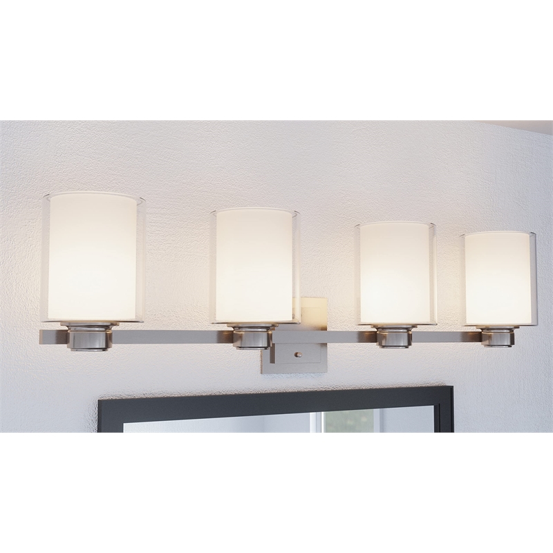 Bowery Hill 4-Light Dual Glass Steel Vanity Light in Brushed Nickel