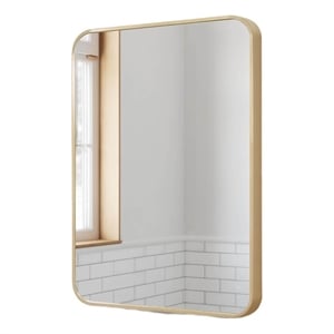 Bowery Hill 30 x 20 Inch Rounded Corner Glass Wall Mirror with Gold Frame