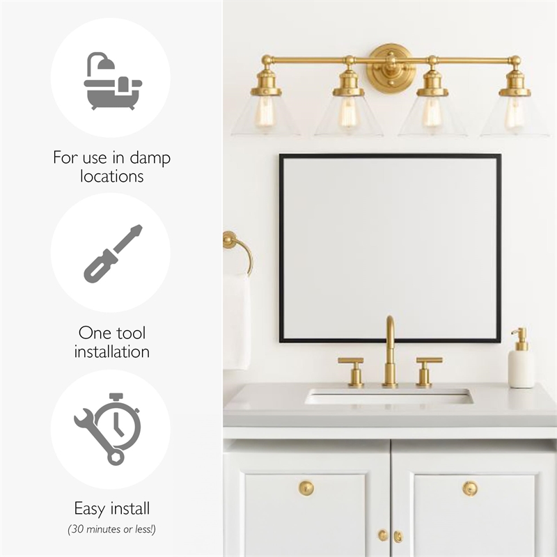 Bowery Hill 4-Light Stainless Steel Bath Vanity Light in Black/Gold