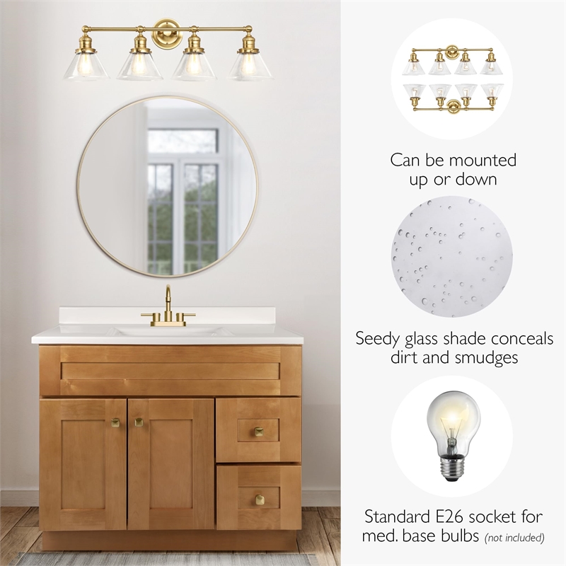 Bowery Hill 4-Light Stainless Steel Bath Vanity Light in Black/Gold