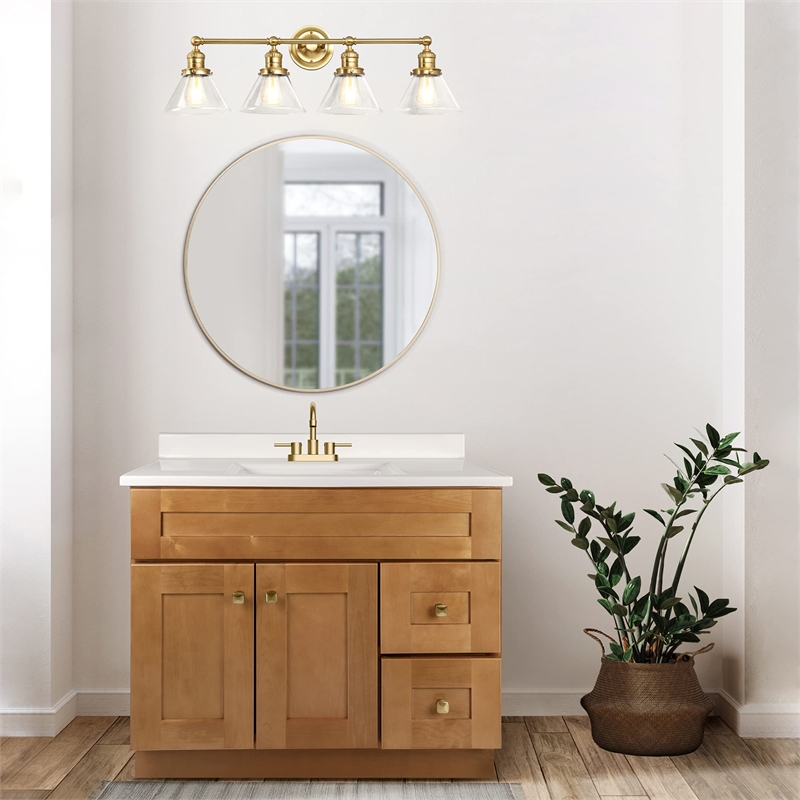 Bowery Hill 4-Light Stainless Steel Bath Vanity Light in Black/Gold