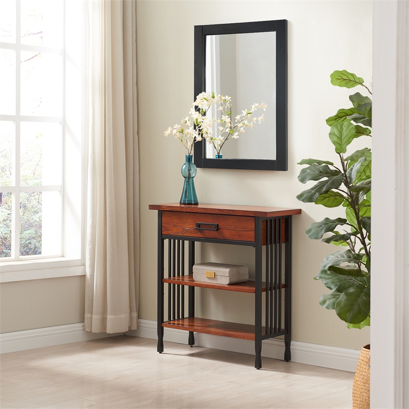 Bowery Hill Rectangular Framed Wood Bathroom Mirror in Matte Black