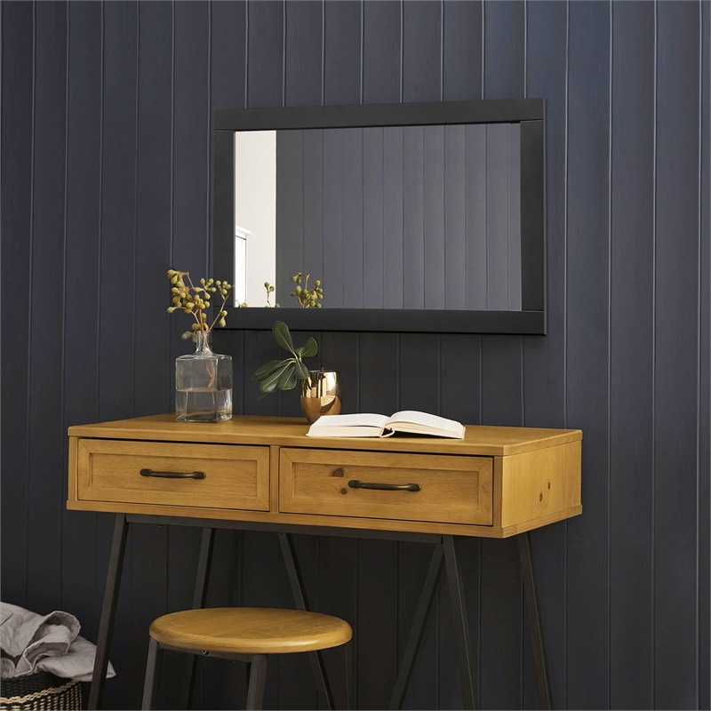Bowery Hill Rectangular Framed Wood Bathroom Mirror in Matte Black
