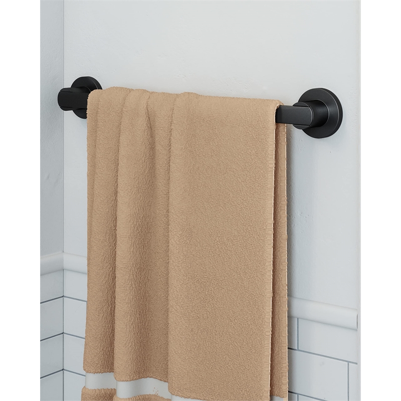 Bowery Hill Contemporary Metal Towel Bar in Matte Black 24 Inch