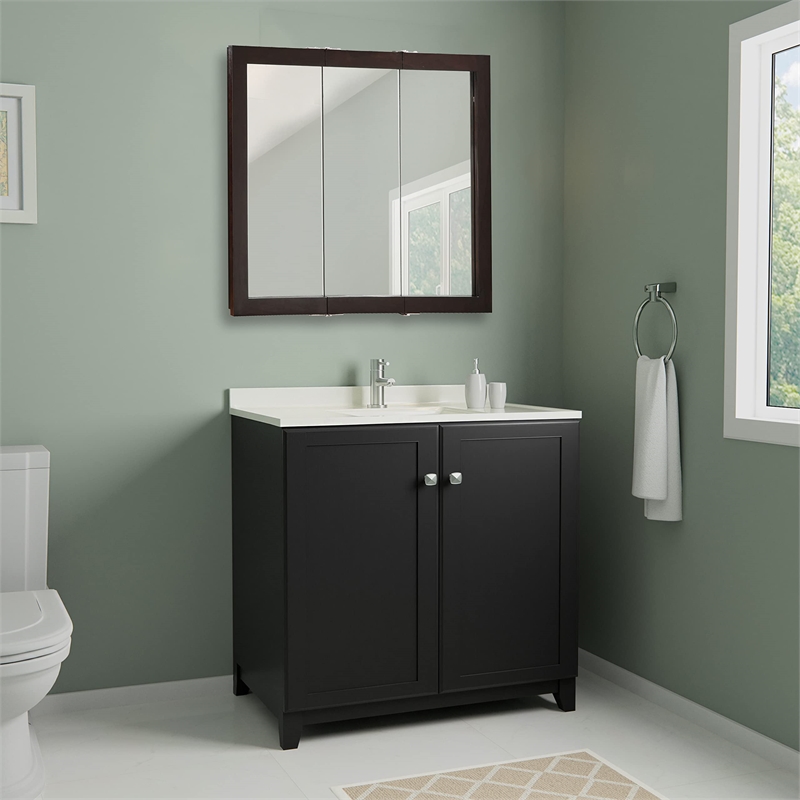 Bowery Hill 36-Inch Tri-View Solid Wood Medicine Cabinet in Espresso