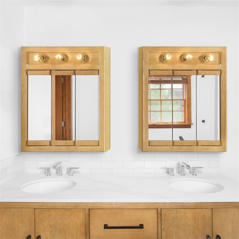 Bowery Hill 24-Inch 3-Light Wood Medicine Cabinet in Nutmeg Oak