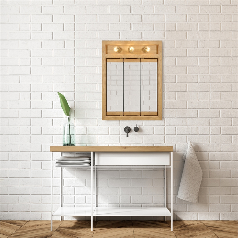 Bowery Hill 24-Inch 3-Light Wood Medicine Cabinet in Nutmeg Oak
