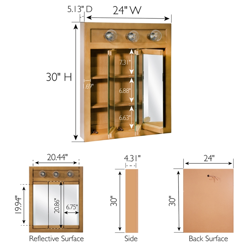 Bowery Hill 24-Inch 3-Light Wood Medicine Cabinet in Nutmeg Oak