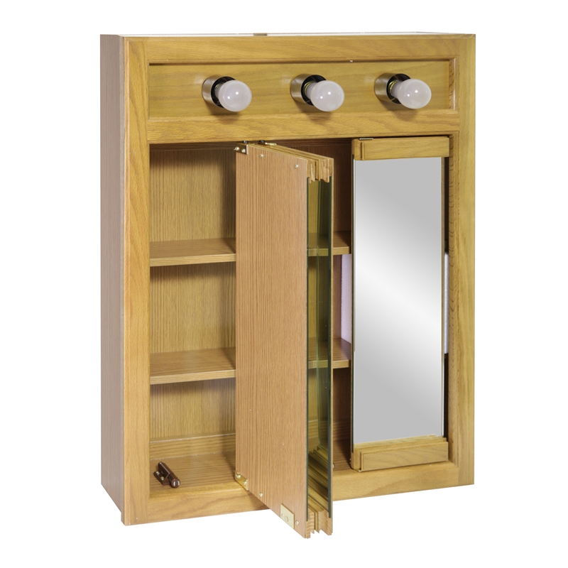 Bowery Hill 24-Inch 3-Light Wood Medicine Cabinet in Nutmeg Oak