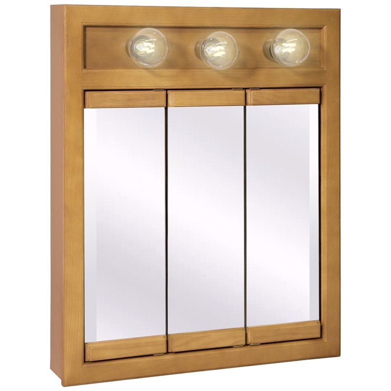 Bowery Hill 24-Inch 3-Light Wood Medicine Cabinet in Nutmeg Oak