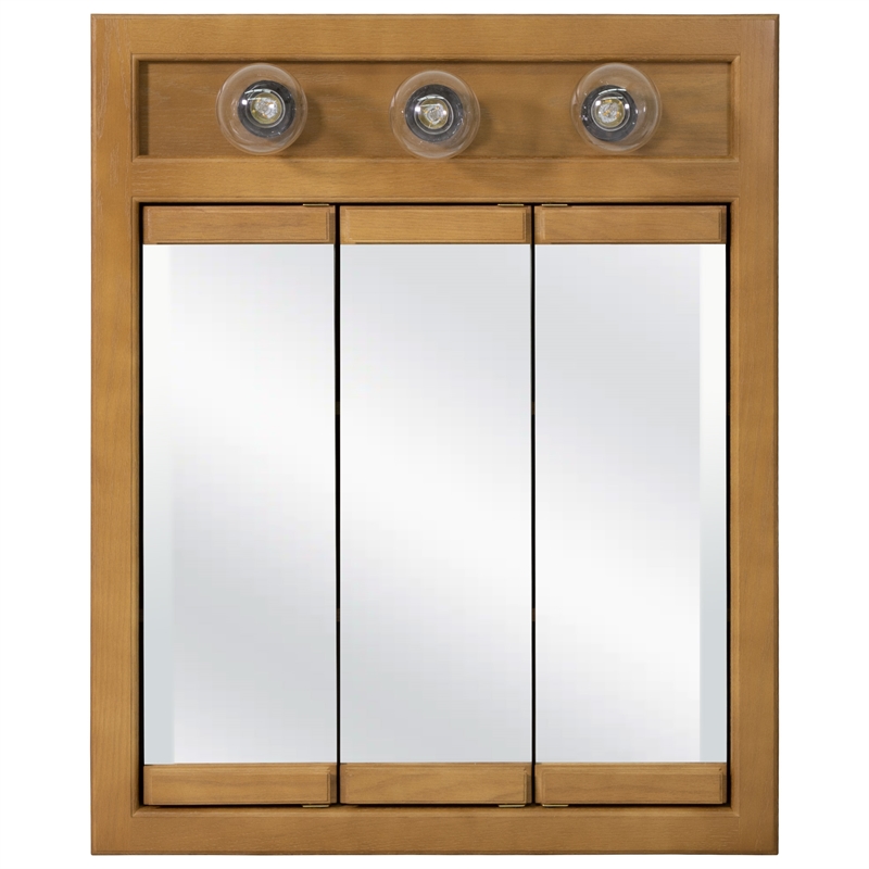 Bowery Hill 24-Inch 3-Light Wood Medicine Cabinet in Nutmeg Oak