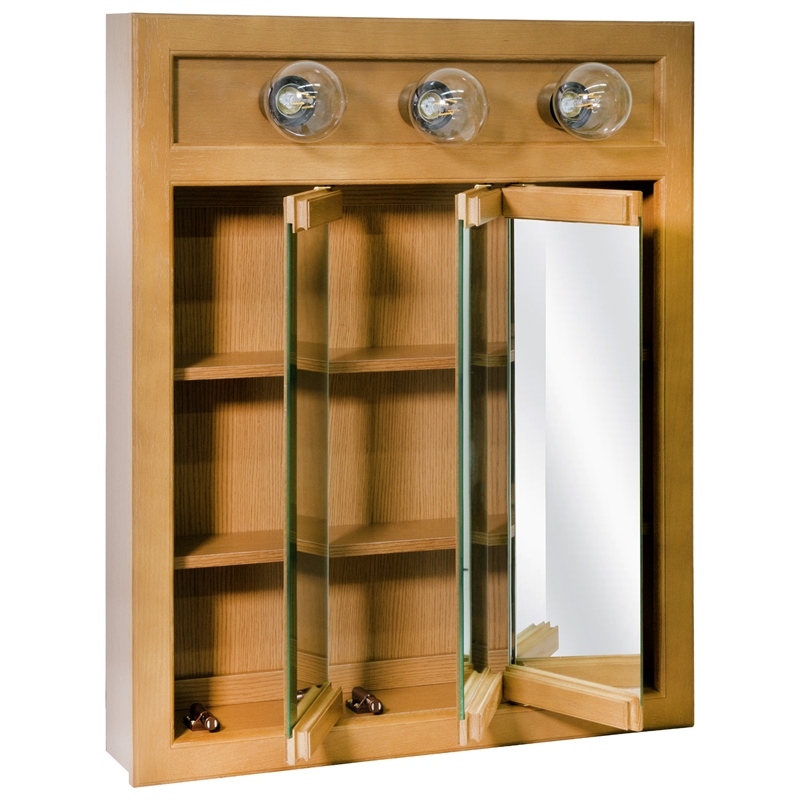 Bowery Hill 24-Inch 3-Light Wood Medicine Cabinet in Nutmeg Oak