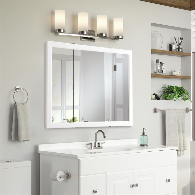 Bowery Hill 36-Inch Tri-View Solid Wood Medicine Cabinet in White