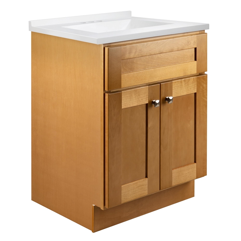 Bowery Hill 25-Inch Modern Birch Vanity with White Marble Top