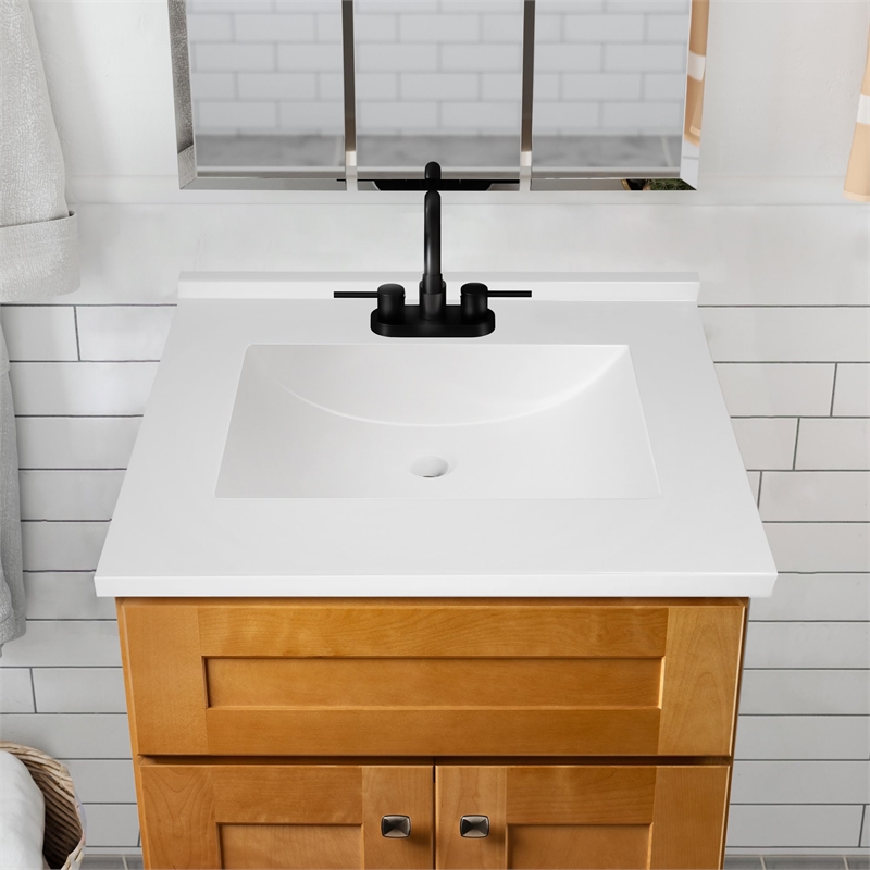 Bowery Hill 25-Inch Modern Birch Vanity with White Marble Top