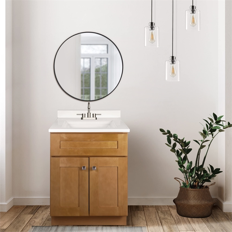 Bowery Hill 25-Inch Modern Birch Vanity with White Marble Top