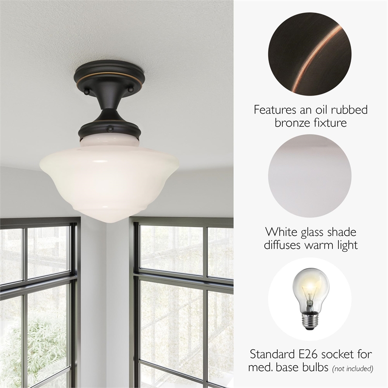 Bowery Hill Schoolhouse Stainless Steel Ceiling Light in Oil Rubbed Bronze