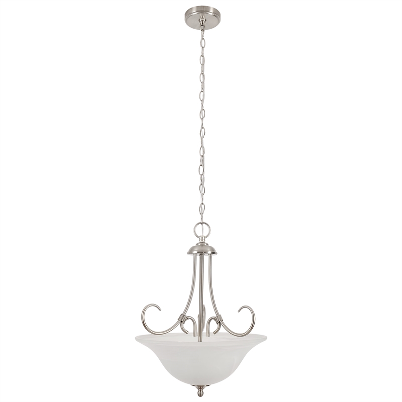 Bowery Hill Traditional Alabaster Glass Pendant Light in Satin Nickel