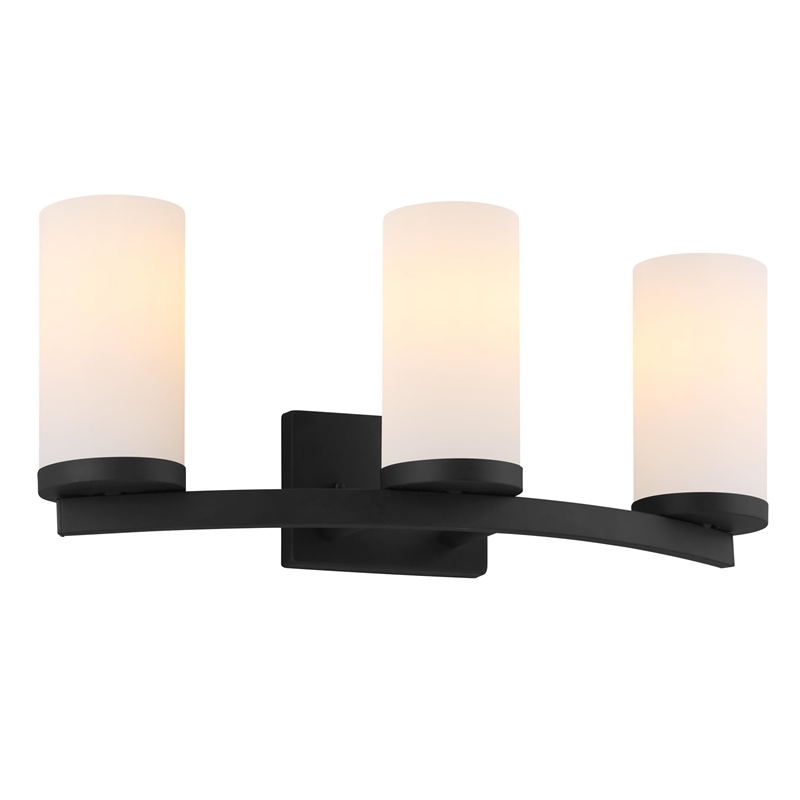 Bowery Hill 3-Light Transitional Glass Vanity Bar in Matte Black