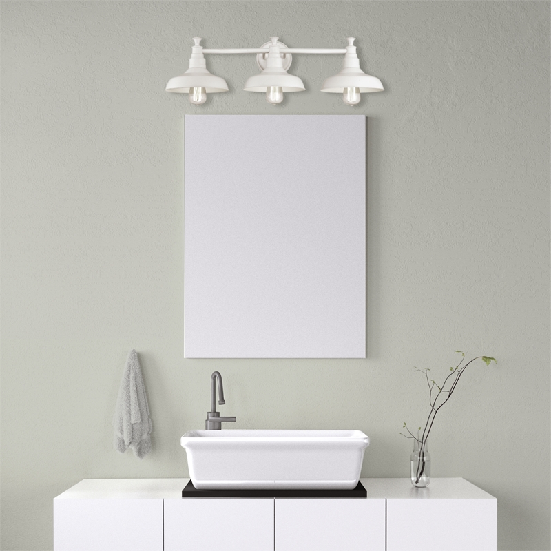 Bowery Hill 3-Light Stainless Steel Vanity Light in Antique White