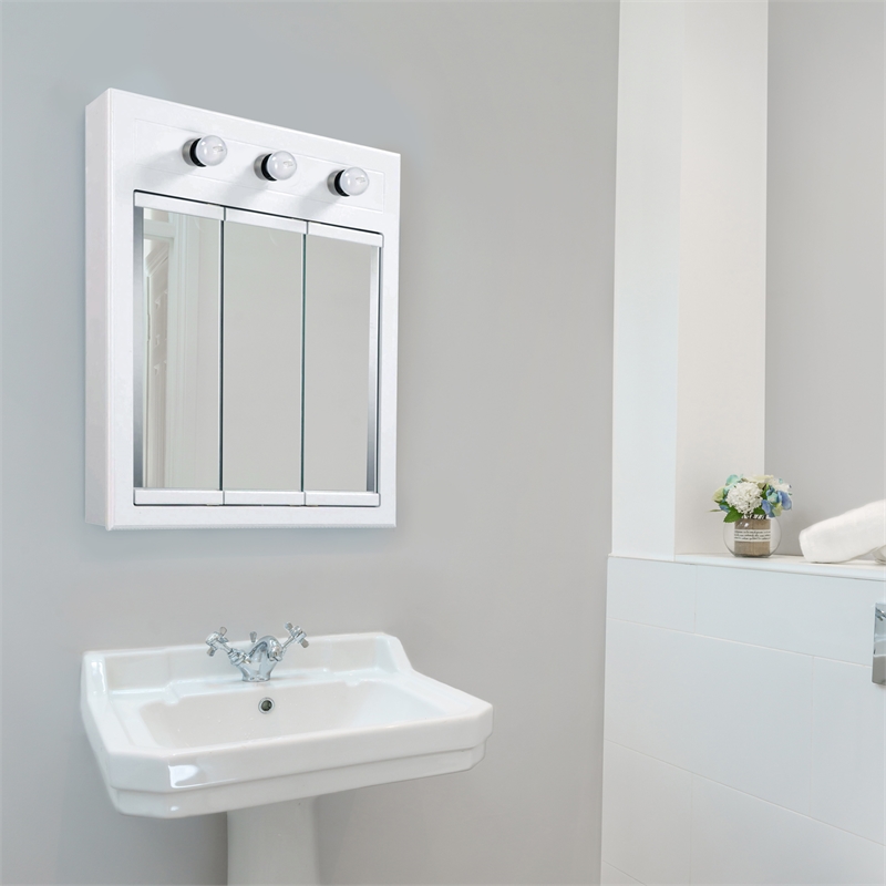 Bowery Hill 24-Inch 3-Light Wood Medicine Cabinet in White Gloss