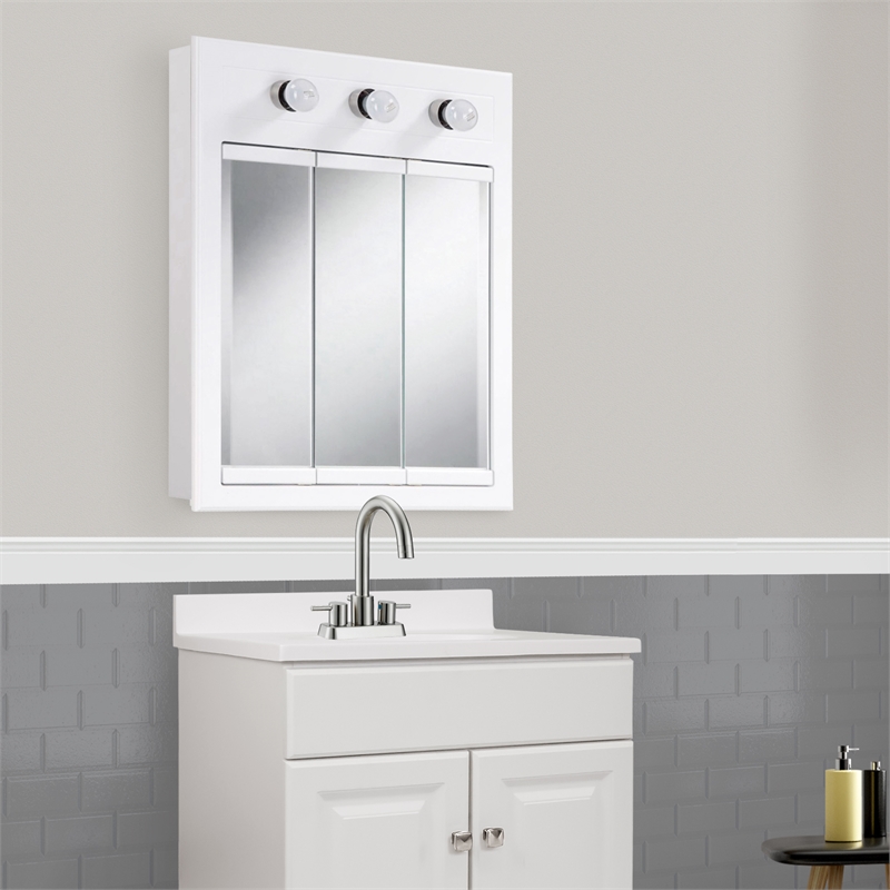 Bowery Hill 24-Inch 3-Light Wood Medicine Cabinet in White Gloss