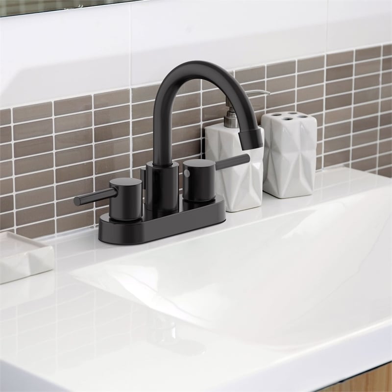 Bowery Hill 2-Handle Centerset Bathroom Brass Faucet in Matte Black