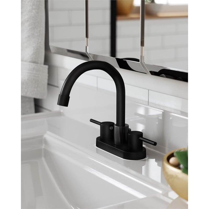 Bowery Hill 2-Handle Centerset Bathroom Brass Faucet in Matte Black