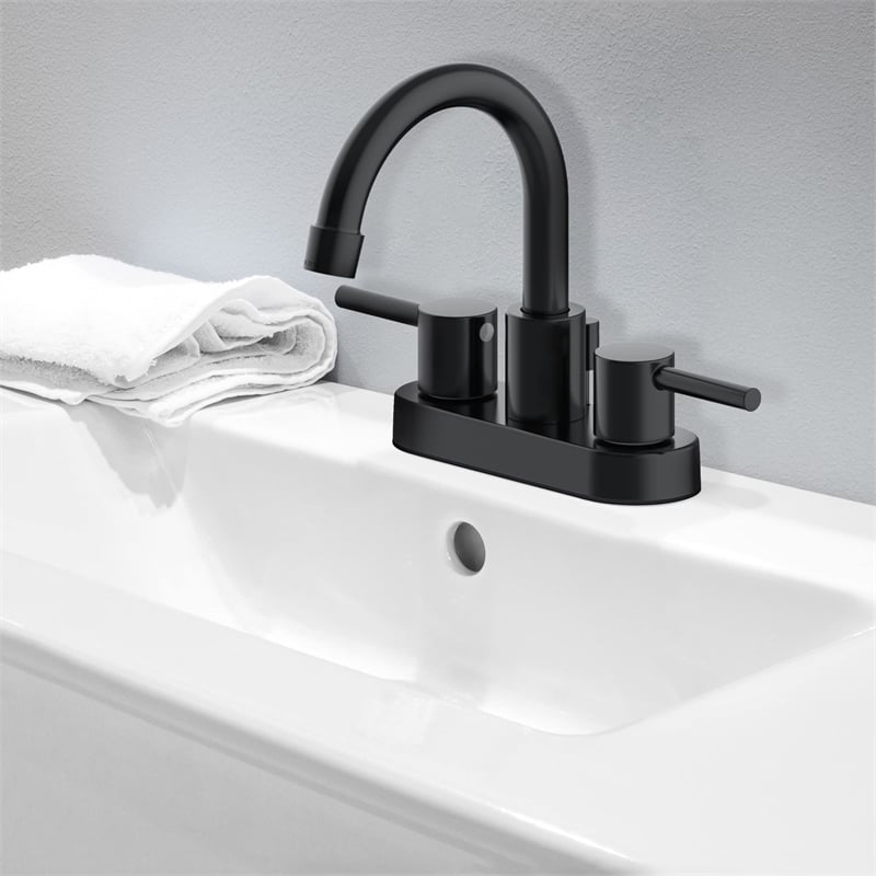 Bowery Hill 2-Handle Centerset Bathroom Brass Faucet in Matte Black