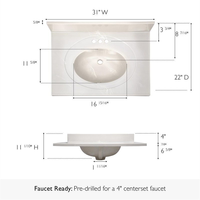 Bowery Hill Single Bowl Cultured Marble Vanity Top in Ivory Swirl 31 Inch