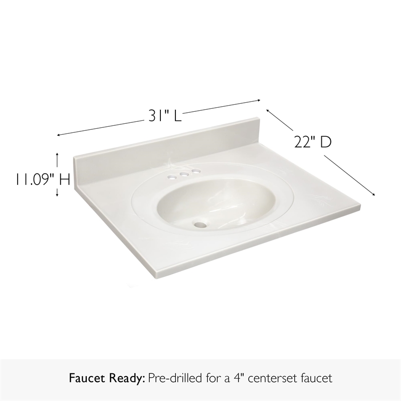 Bowery Hill Single Bowl Cultured Marble Vanity Top in Ivory Swirl 31 Inch