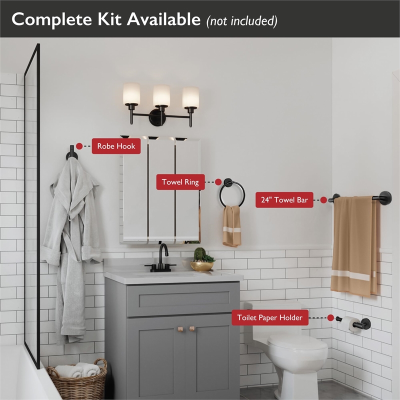 Bowery Hill Wall-Mounted Bathroom Metal Towel Bar in Matte Black 24-Inch