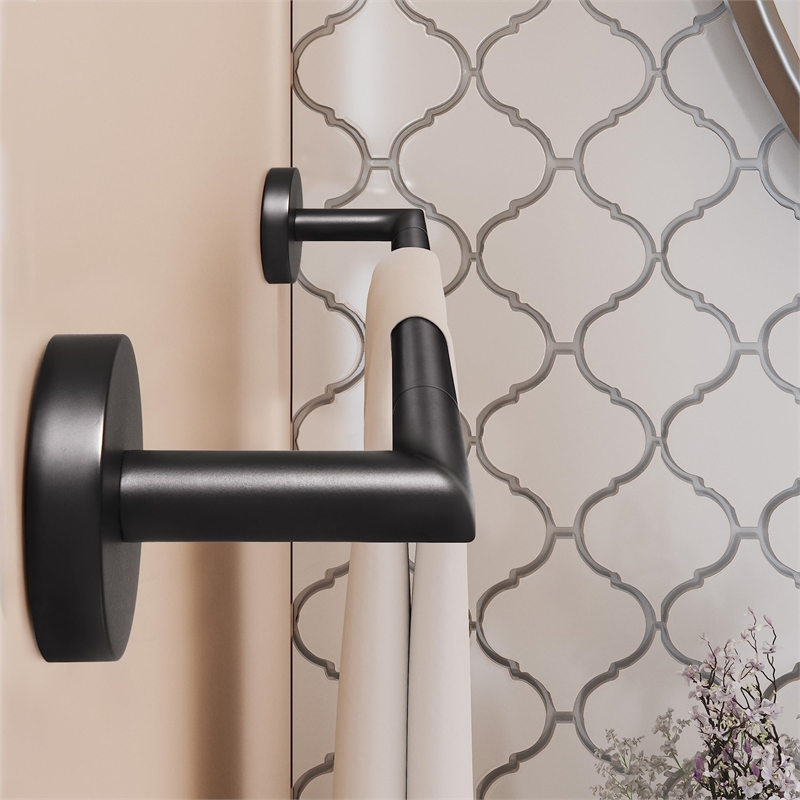 Bowery Hill Wall-Mounted Bathroom Metal Towel Bar in Matte Black 24-Inch