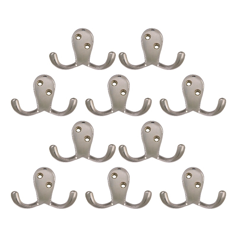 Bowery Hill 10-Pack Stainless Steel Double Hook in Satin Nickel