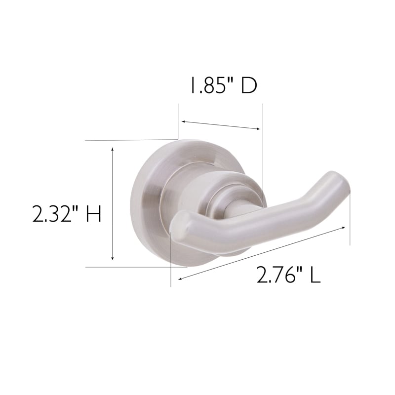 Bowery Hill Modern Metal Double Robe Hook in Satin Nickel Silver