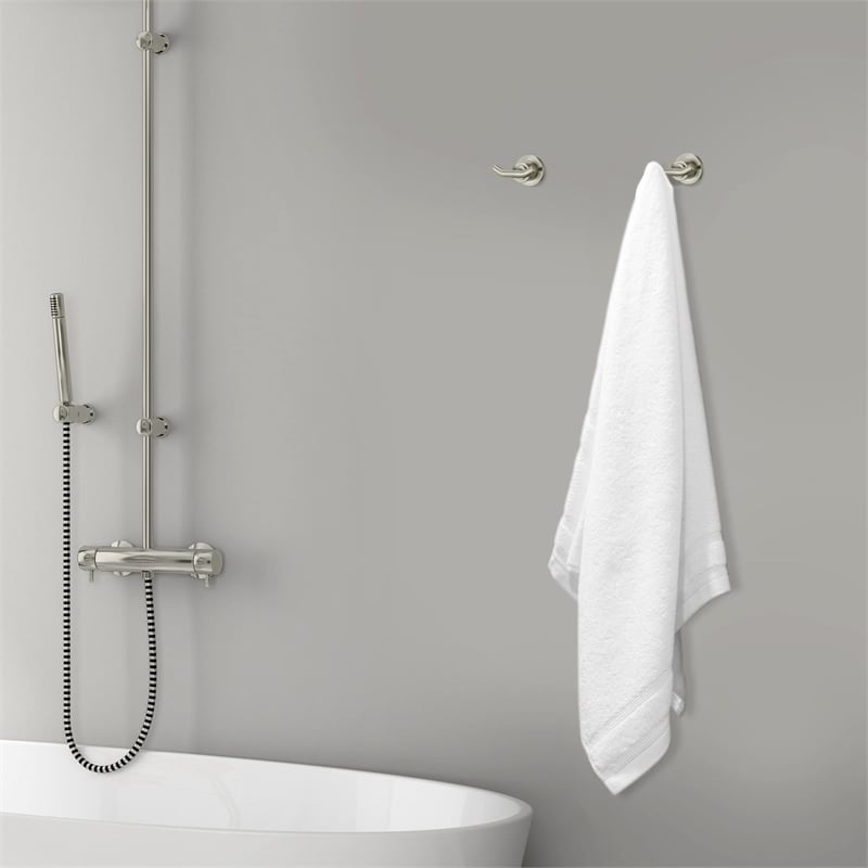 Bowery Hill Modern Metal Double Robe Hook in Satin Nickel Silver