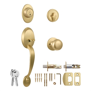 Bowery Hill Brass Door Handleset with Lever and Deadbolt in Satin Gold