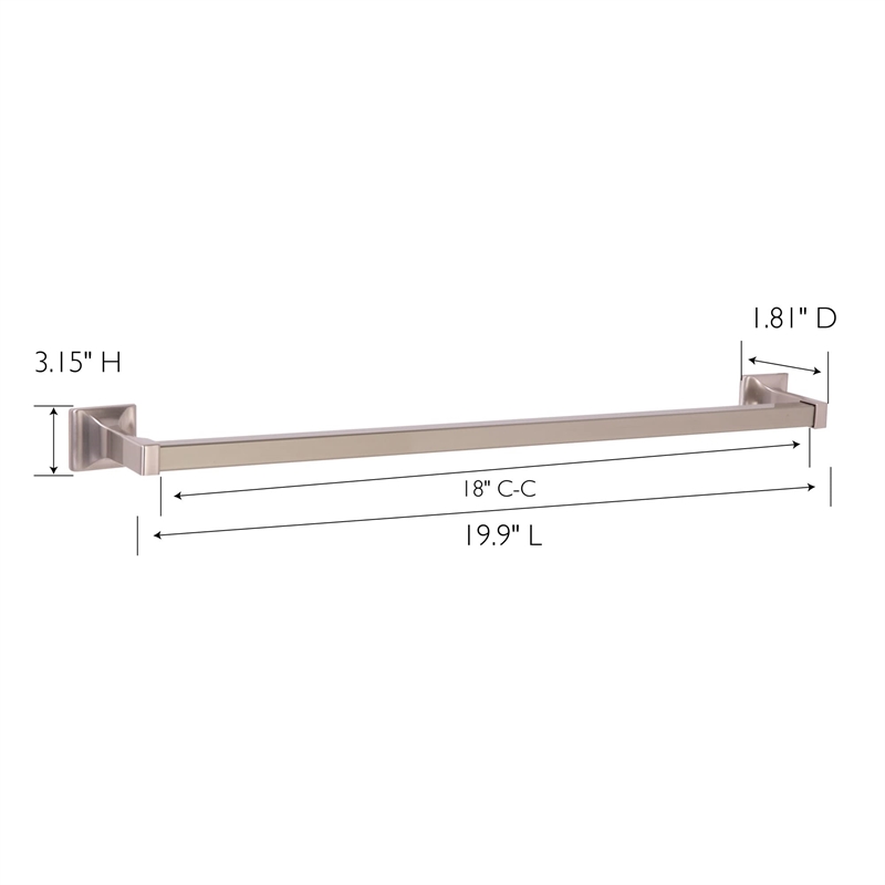 Bowery Hill Traditional Metal Bathroom Towel Bar in Satin Nickel 18-Inch