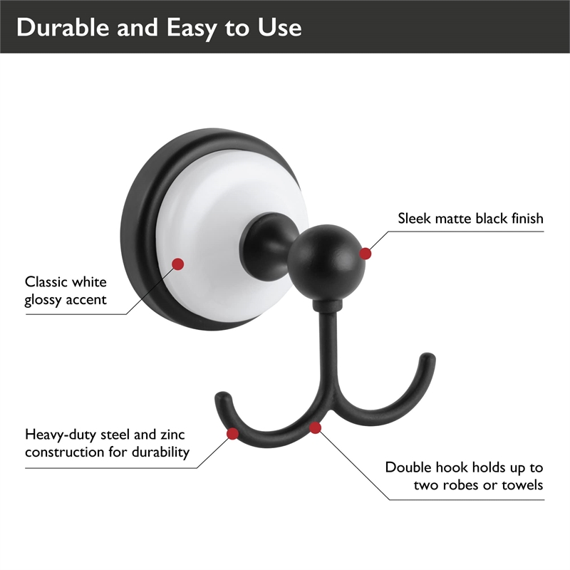 Bowery Hill Stainless Steel Robe Hook in Matte Black and White