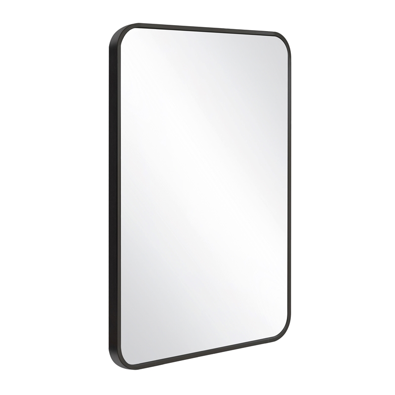 Bowery Hill Rounded Glass Corner Wall Mirror with Black Frame 30 x 20 in