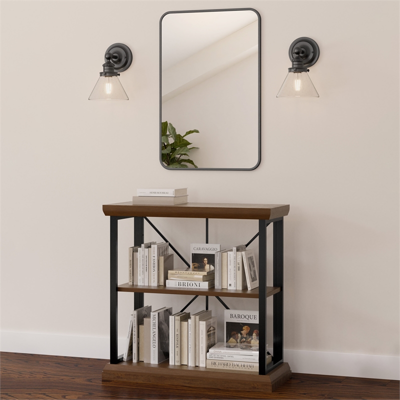Bowery Hill Rounded Glass Corner Wall Mirror with Black Frame 30 x 20 in