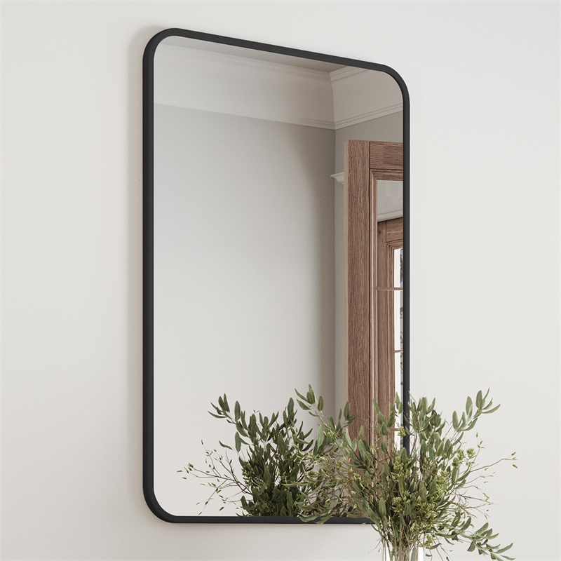 Bowery Hill Rounded Glass Corner Wall Mirror with Black Frame 30 x 20 in