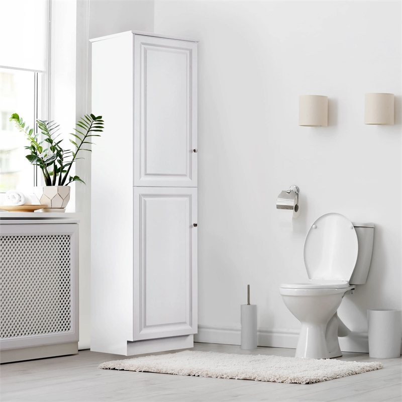 Bowery Hill 19 Inch 2-Door Bathroom Wood Linen Floor Cabinet in White