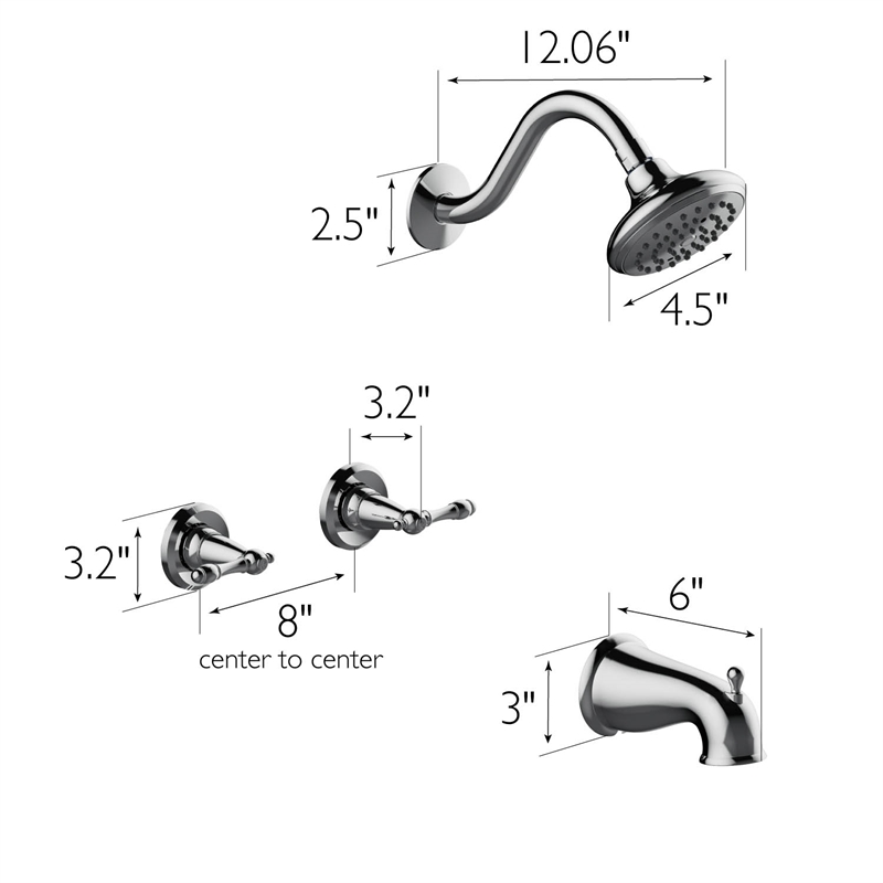 Bowery Hill 2 Handle Brass Bath and Shower Trim Kit in Polished Chrome