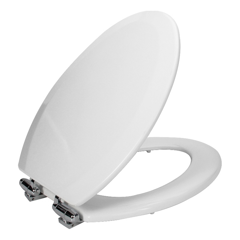 Bowery Hill Quiet-Close Elongated Oval Wood Toilet Seat in White