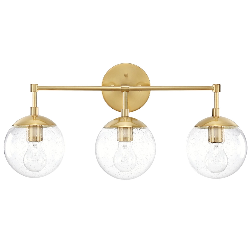 Bowery Hill Clear Seedy Glass Globe Vanity Light in Satin Gold 3-Light