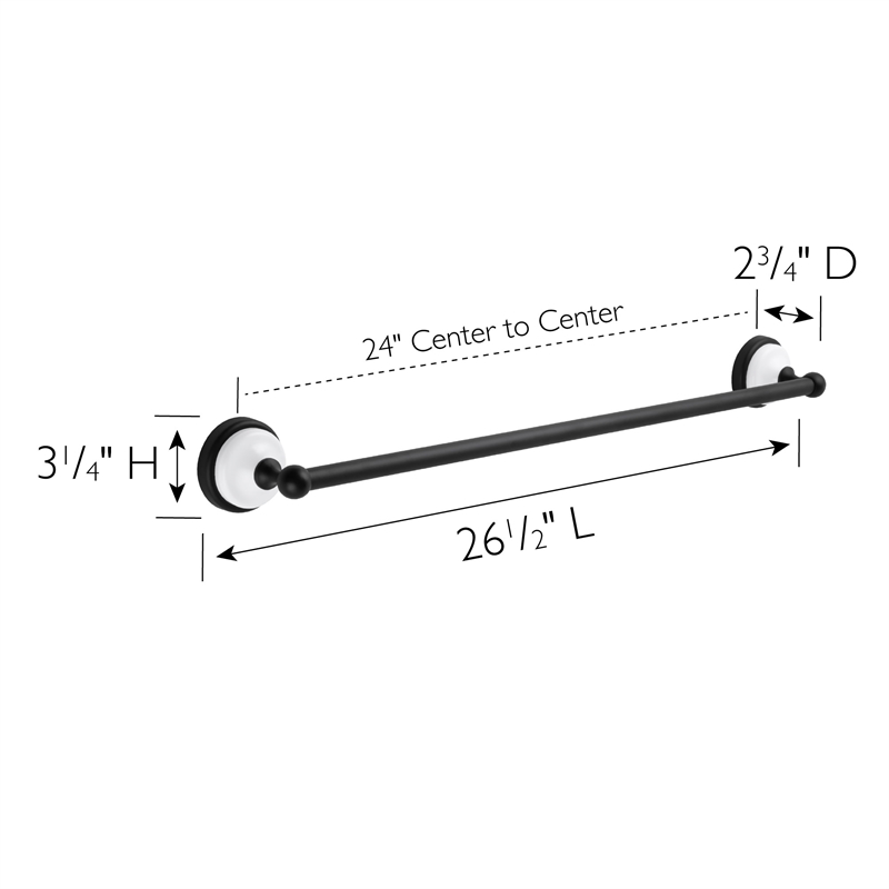 Bowery Hill Steel Bathroom Towel Bar in Matte Black and White 24-Inch